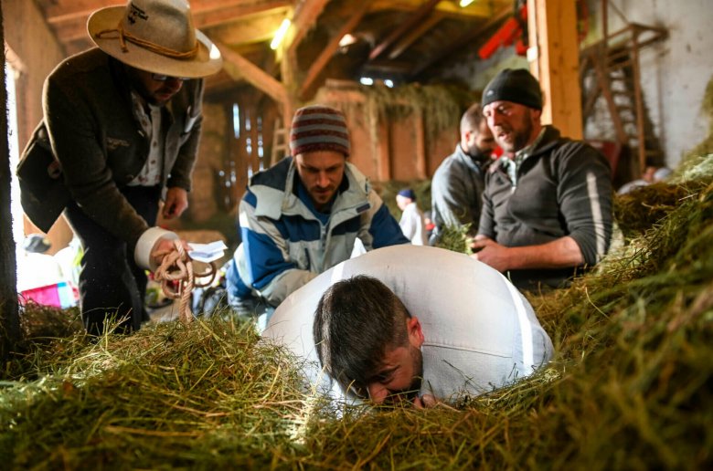 Erst das Hemd, dann das Heu hei&szlig;t&rsquo;s beim Ausstopfen der Wampeler., © Fasnachtsverein Axams