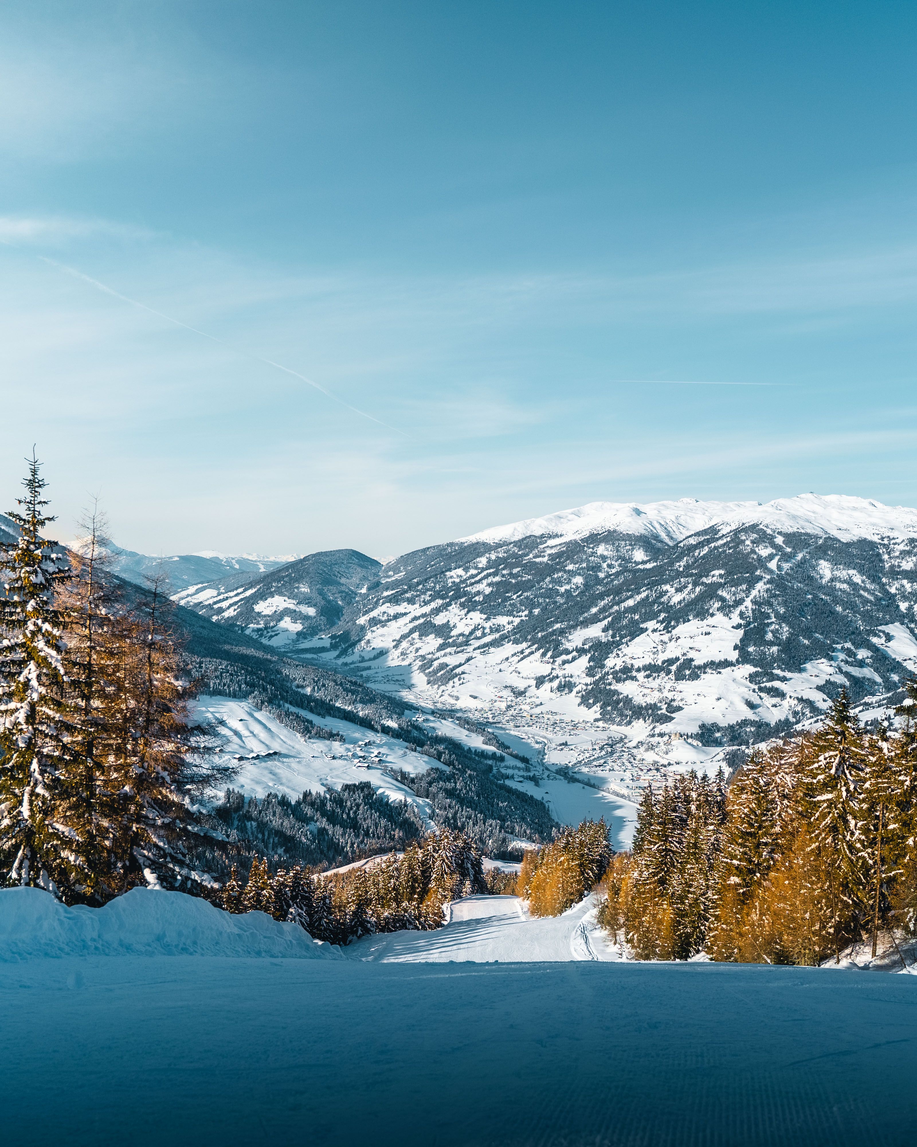 Dorfberglift in Kartitsch. Weiter Blick von der Piste.