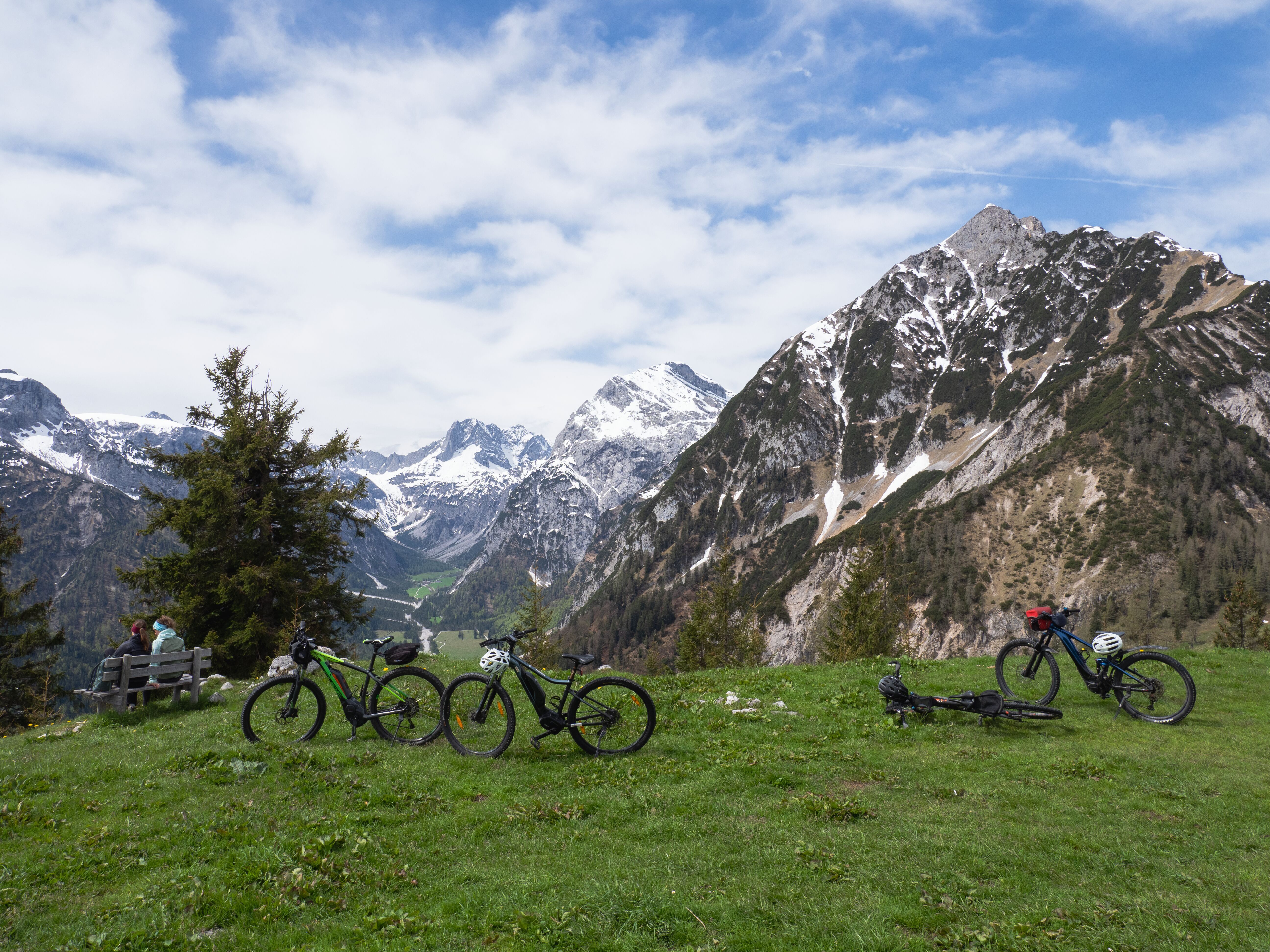 Mountainbikes in der Wiese am Feilkopf mit schöner Aussicht