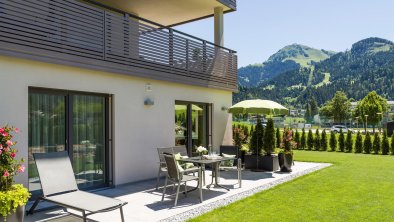 Söll_APARTdeluxe_Gartensuite_Terrasse_WilderKaiser, © APARTdeluxe/Hannes Dabernig