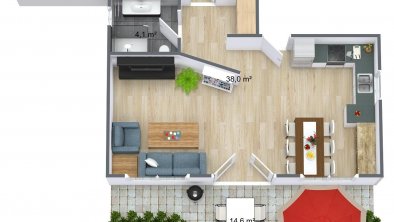 Ferienwohnung - 1. Boden - 3D Floor Plan